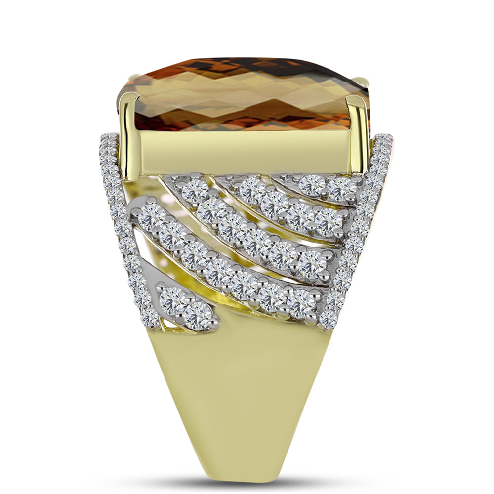 Inel din Argint 925 Placat cu Aur ( 6.53 grame ) cu Cuarț Coniac și Topaz Alb 10.95 Carate
