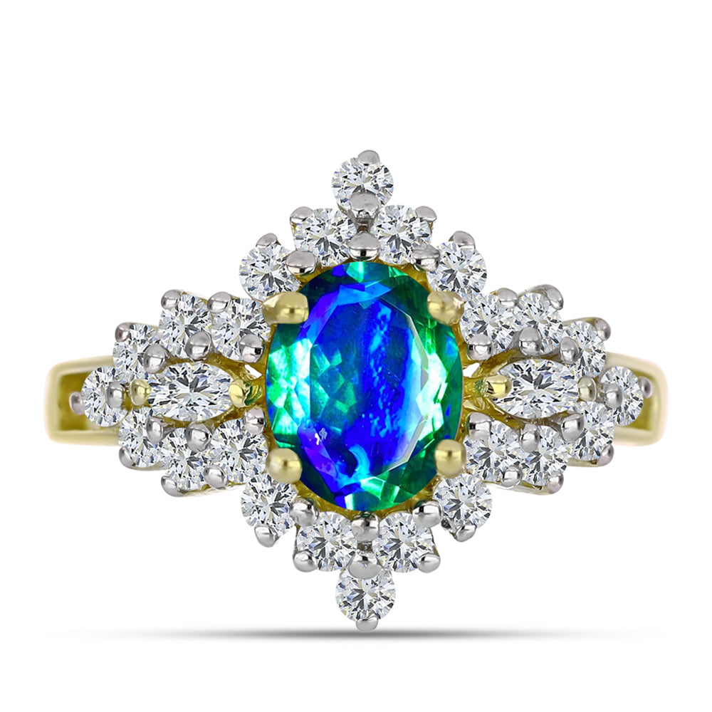 Inel din Argint 925 Placat cu Aur ( 3.49 grame ) cu Cuarț Păun și Topaz Alb 2.43 Carate 1 