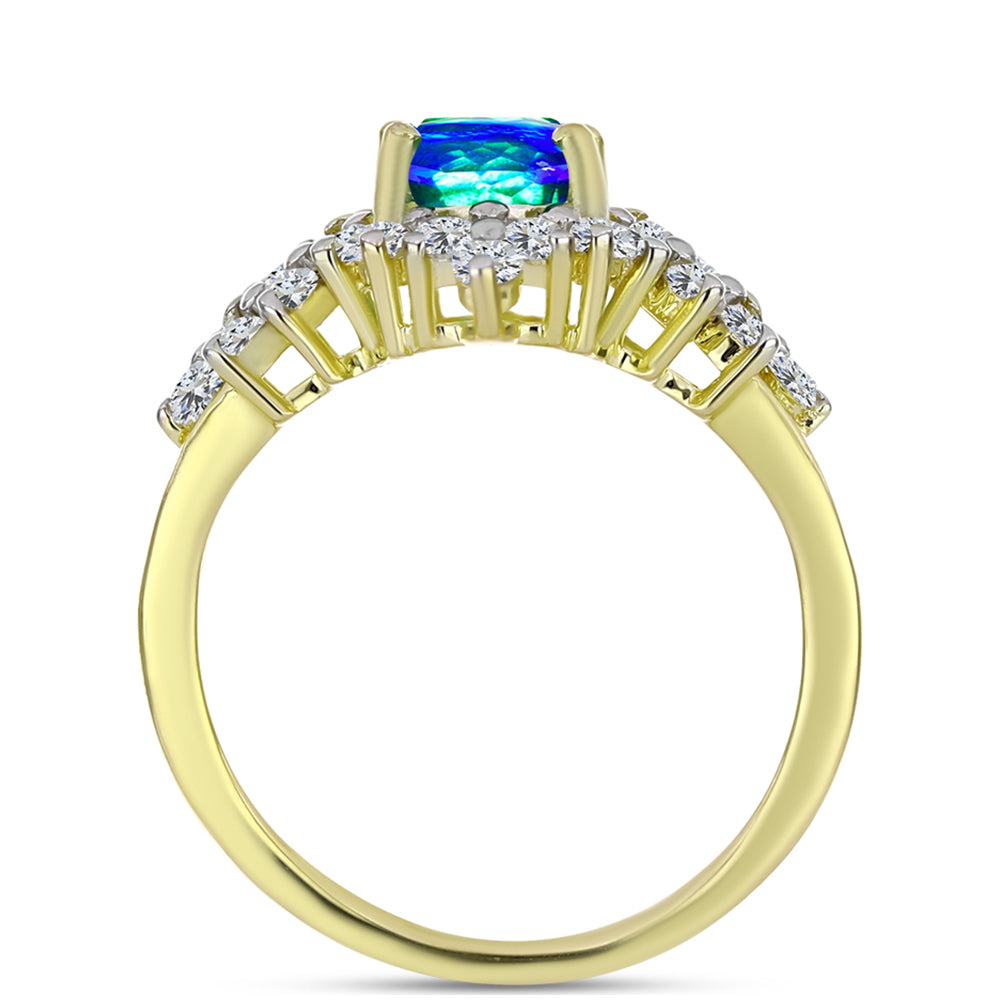 Inel din Argint 925 Placat cu Aur ( 3.49 grame ) cu Cuarț Păun și Topaz Alb 2.43 Carate 2 