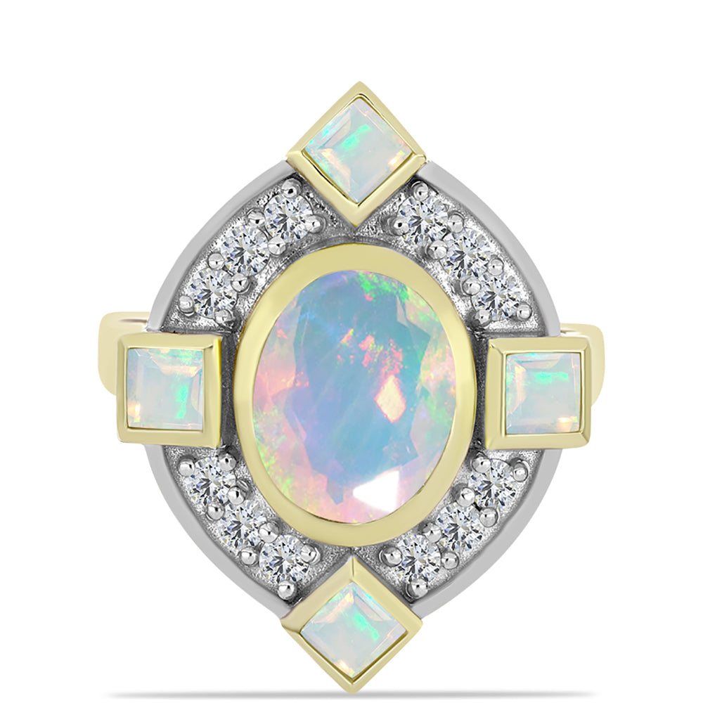Inel din Argint 925 Placat cu Aur ( 4.65 grame ) cu Opal Welo și Topaz Alb 2.3 Carate 1 