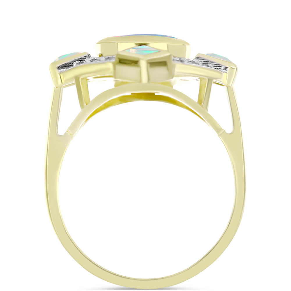 Inel din Argint 925 Placat cu Aur ( 4.65 grame ) cu Opal Welo și Topaz Alb 2.3 Carate