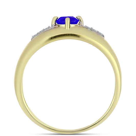 Inel din Argint 925 Placat cu Aur ( 3.18 grame ) cu Agat Albastru și Topaz Alb 0.54 Carate