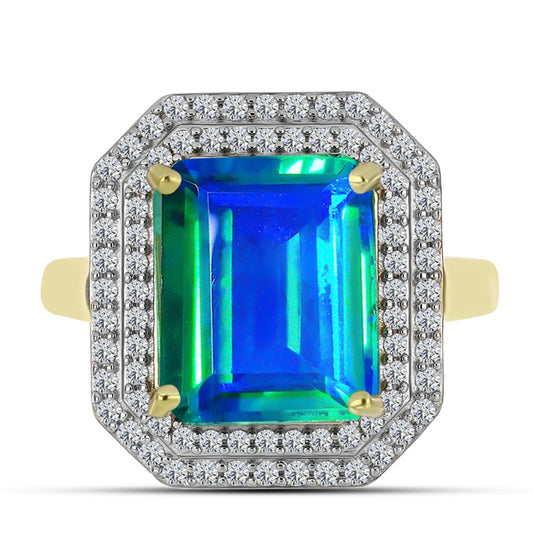 Inel din Argint 925 Placat cu Aur ( 3.8 grame ) cu Cuarț Păun și Topaz Alb 6.19 Carate