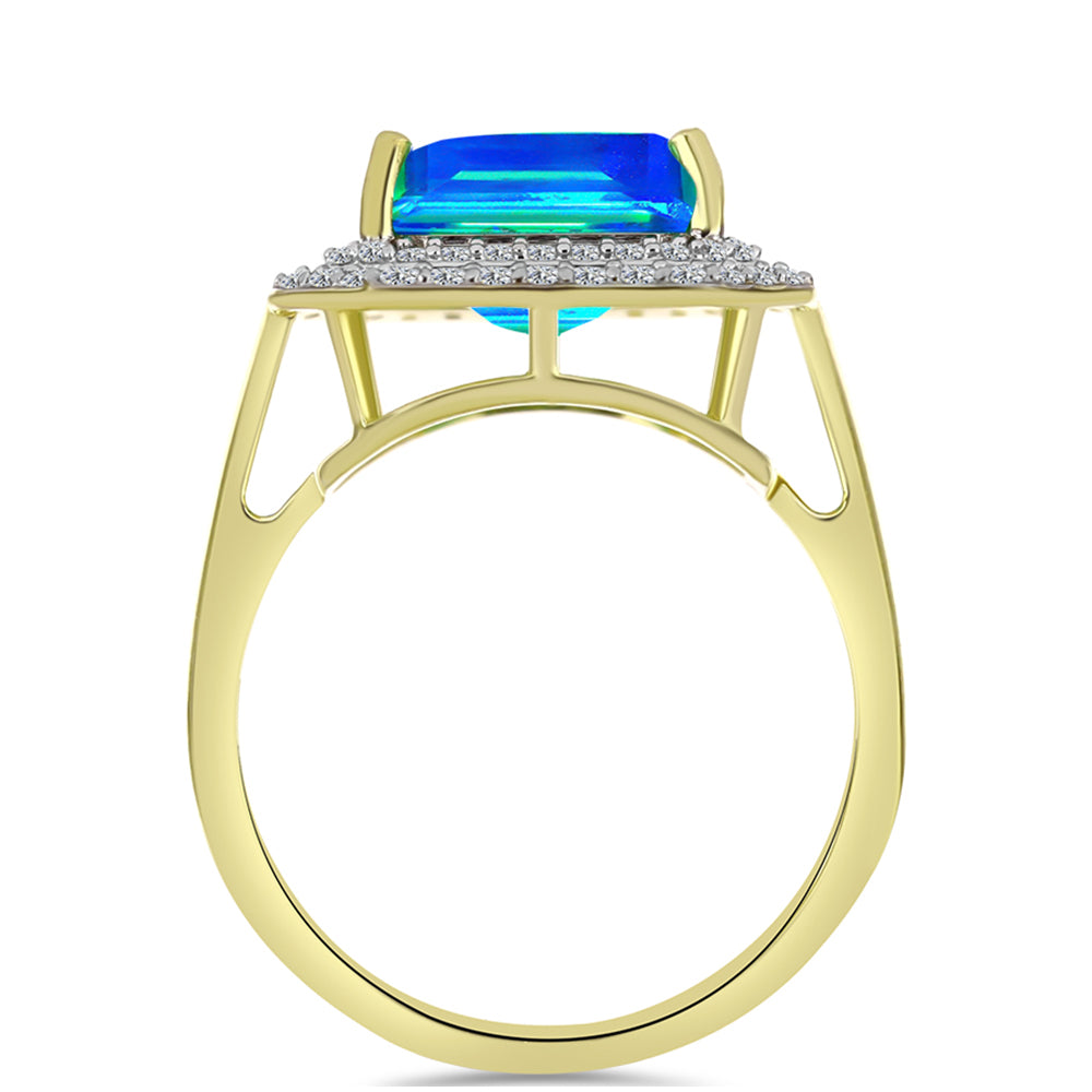 Inel din Argint 925 Placat cu Aur ( 3.8 grame ) cu Cuarț Păun și Topaz Alb 6.19 Carate 3 