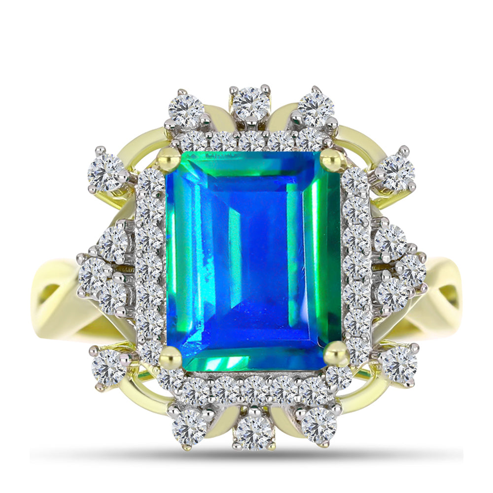Inel din Argint 925 Placat cu Aur ( 3.92 grame ) cu Cuarț Păun și Topaz Alb 3.97 Carate 1 
