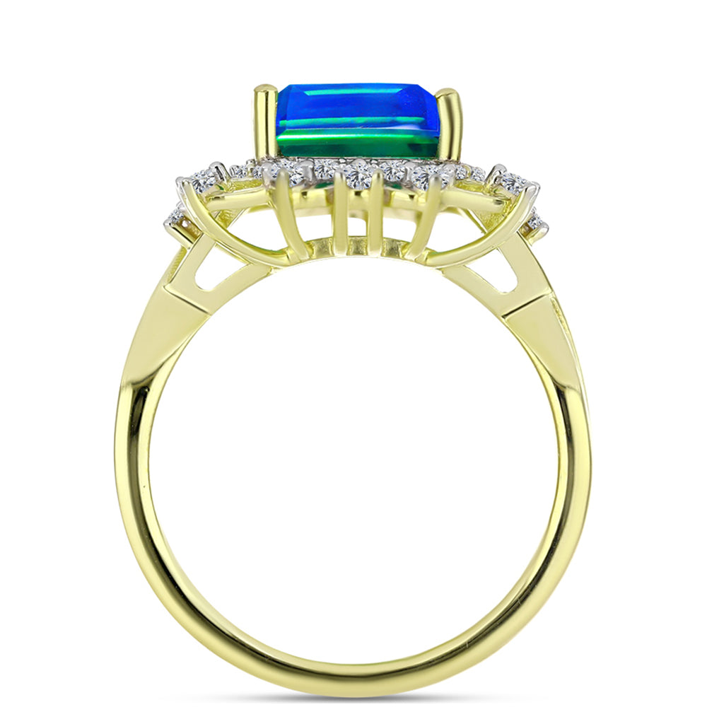 Inel din Argint 925 Placat cu Aur ( 3.92 grame ) cu Cuarț Păun și Topaz Alb 3.97 Carate