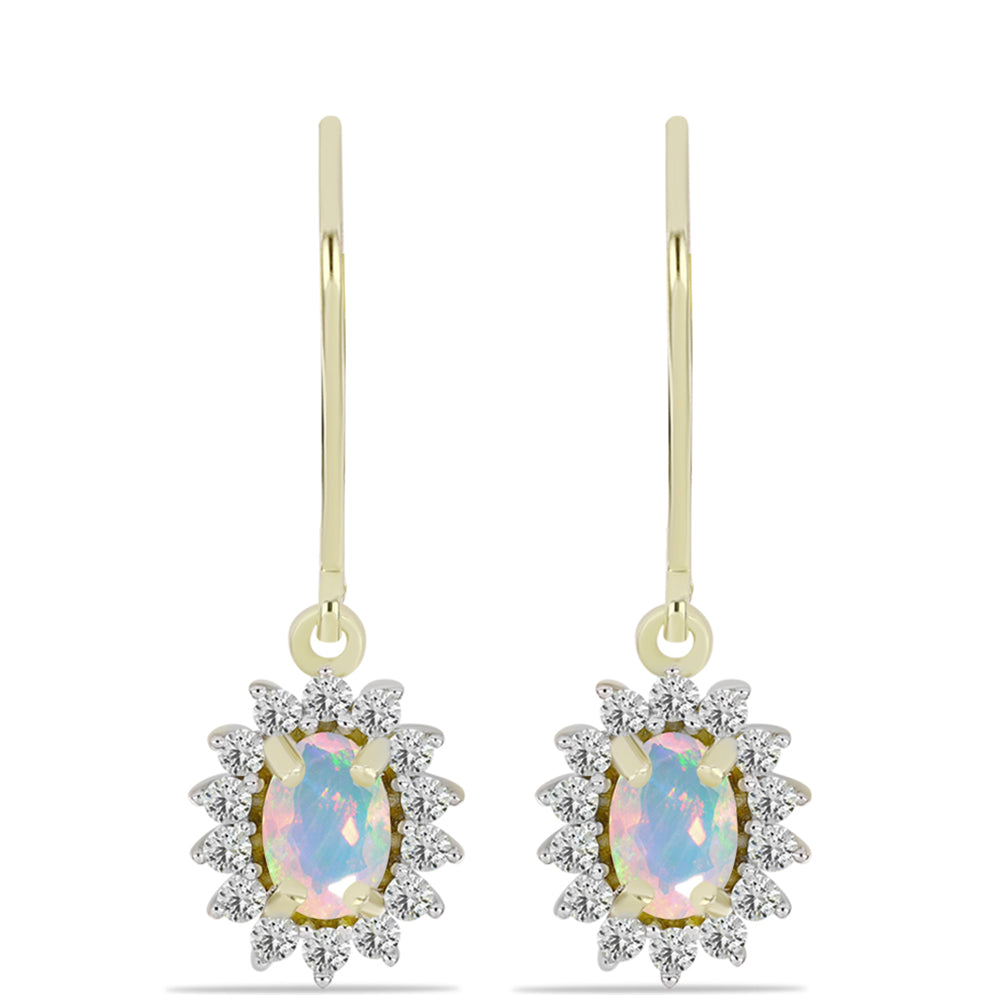 Cercei din Argint 925 Placat cu Aur ( 2.24 grame ) cu Opal Welo și Topaz Alb 1.12 Carate