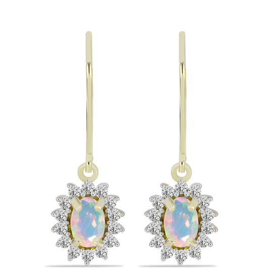 Cercei din Argint 925 Placat cu Aur ( 2.24 grame ) cu Opal Welo și Topaz Alb 1.12 Carate