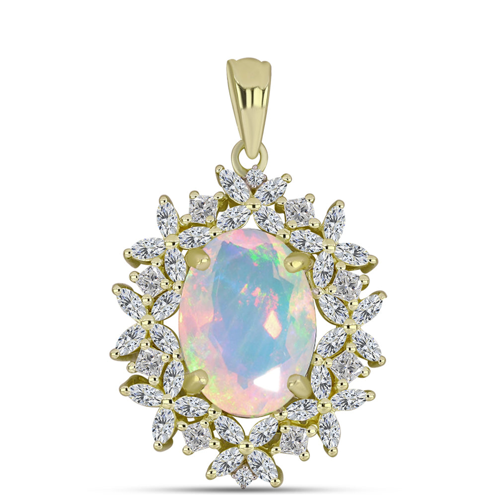 Pandantiv din Argint 925 Placat cu Aur ( 3.28 grame ) cu Opal Welo și Topaz Alb 5.53 Carate