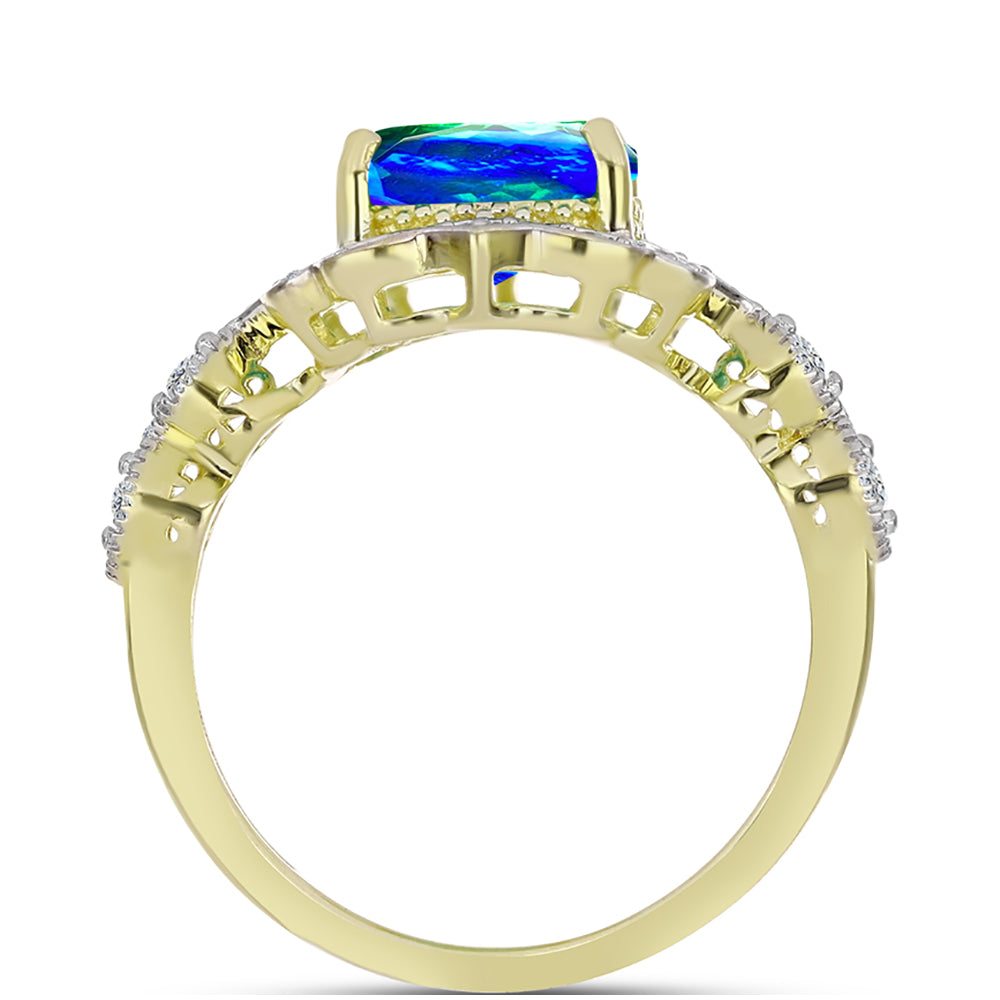 Inel din Argint 925 Placat cu Aur ( 3.88 grame ) cu Cuarț Păun și Topaz Alb 3 Carate 3 