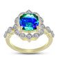 Inel din Argint 925 Placat cu Aur ( 3.88 grame ) cu Cuarț Păun și Topaz Alb 3 Carate
