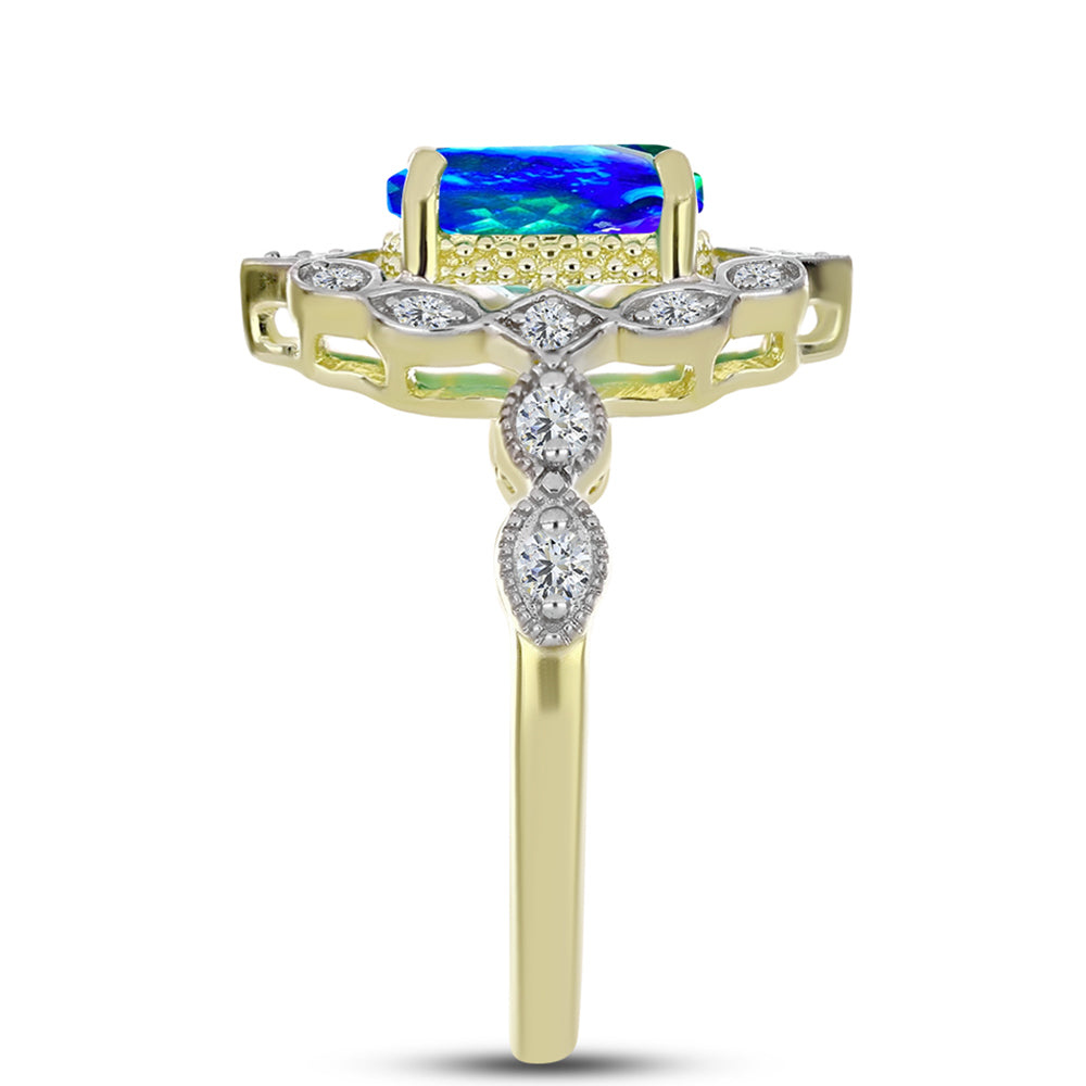 Inel din Argint 925 Placat cu Aur ( 3.88 grame ) cu Cuarț Păun și Topaz Alb 3 Carate 4 