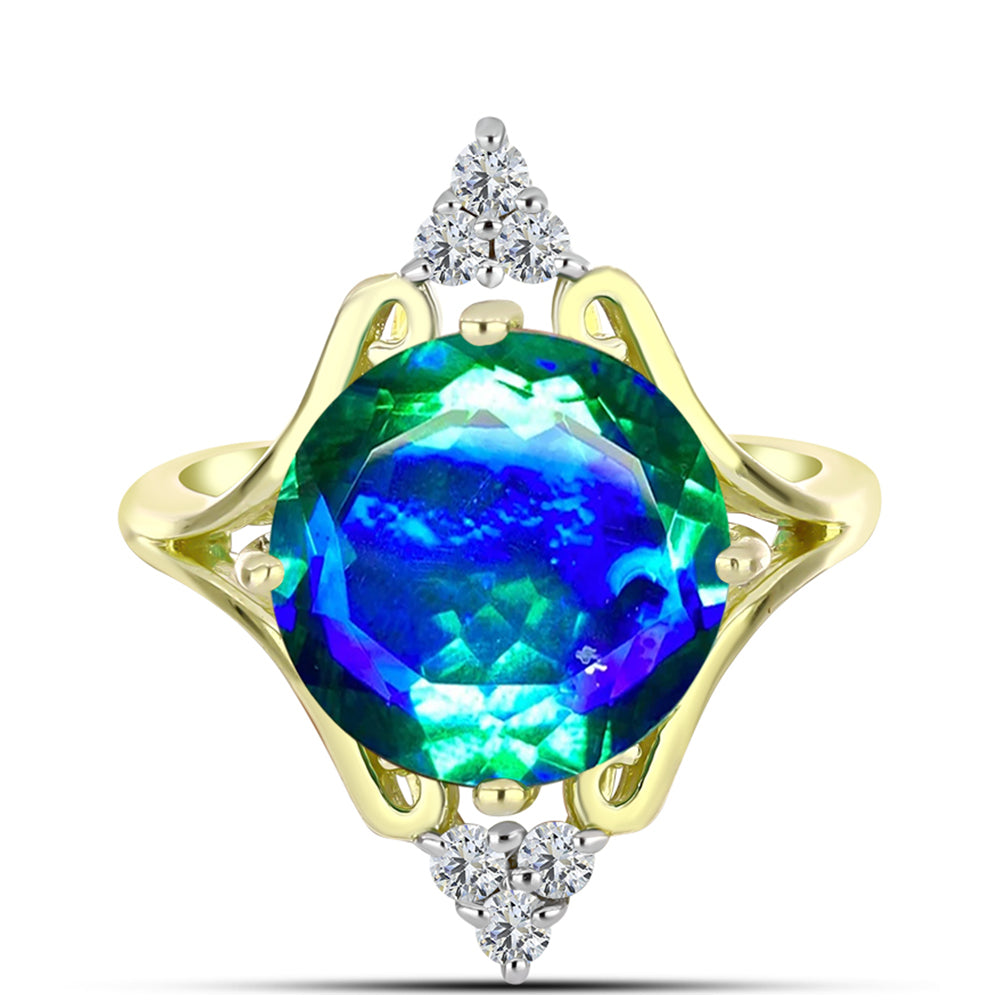 Inel din Argint 925 Placat cu Aur ( 3.75 grame ) cu Cuarț Păun și Topaz Alb 5.38 Carate 1 