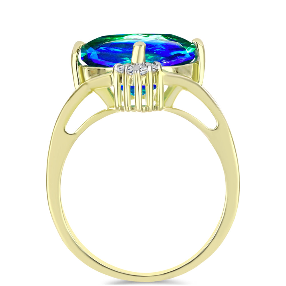Inel din Argint 925 Placat cu Aur ( 3.75 grame ) cu Cuarț Păun și Topaz Alb 5.38 Carate 2 