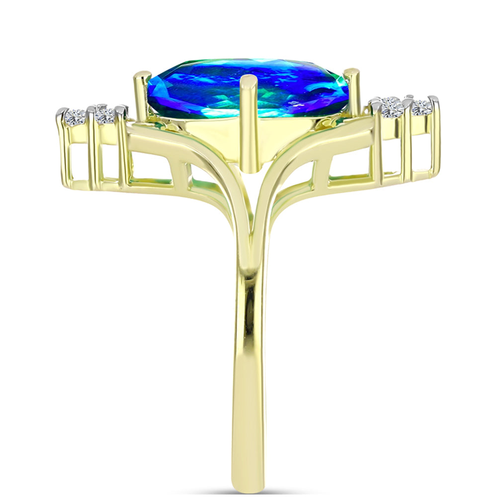 Inel din Argint 925 Placat cu Aur ( 3.75 grame ) cu Cuarț Păun și Topaz Alb 5.38 Carate 4 