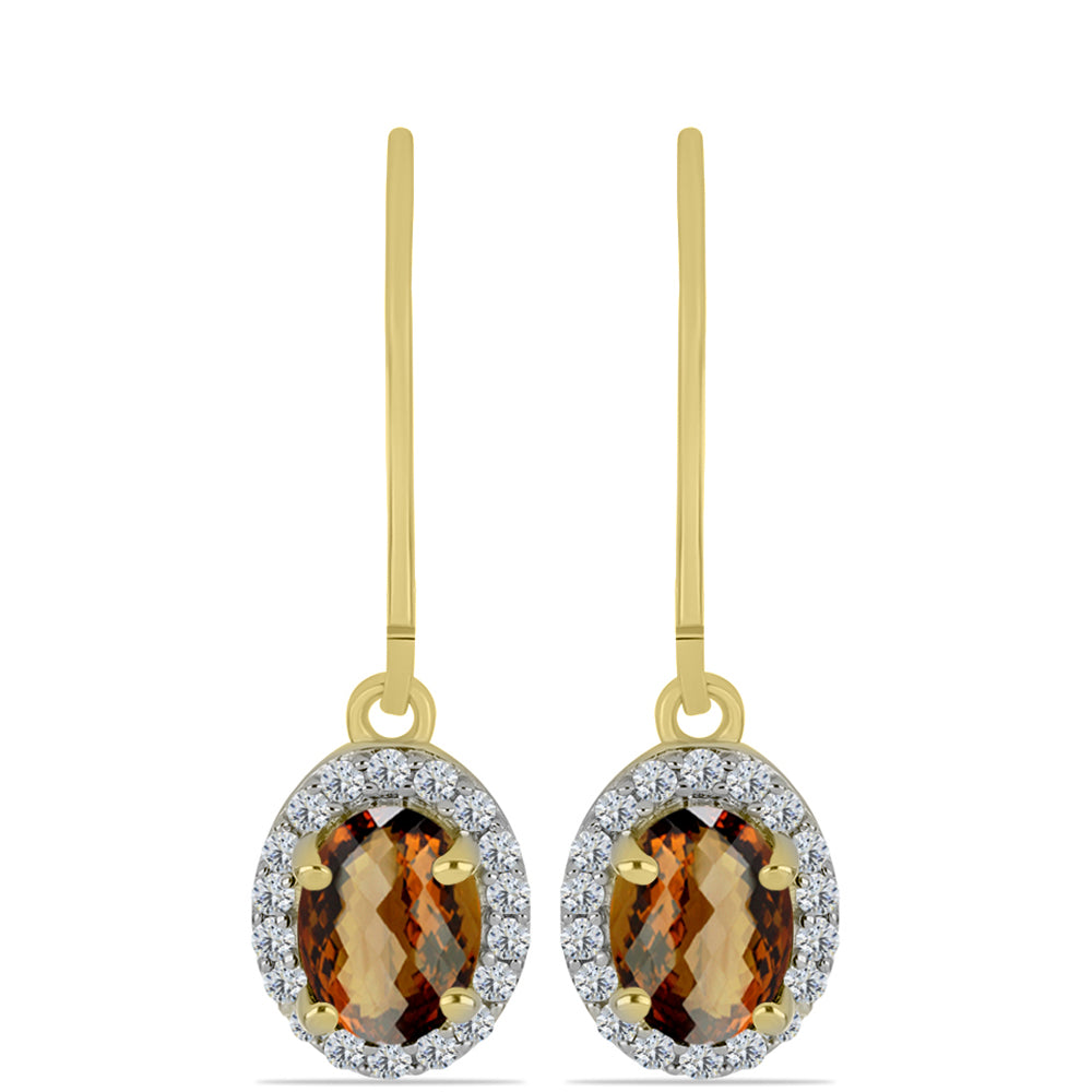 Cercei din Argint 925 Placat cu Aur ( 1.98 grame ) cu Cuarț Coniac și Topaz Alb 1.6 Carate