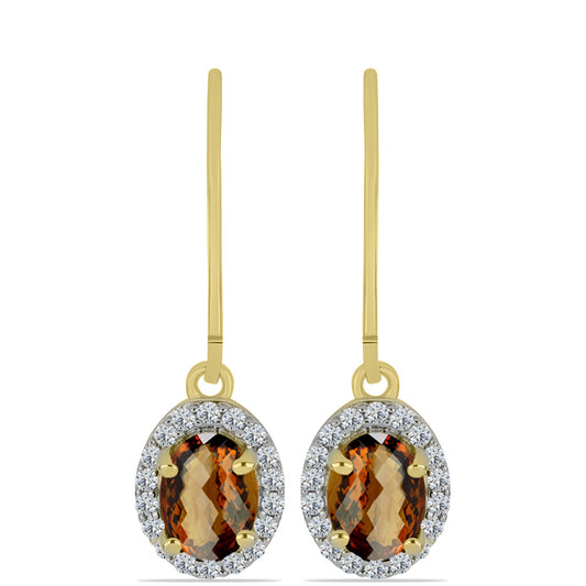 Cercei din Argint 925 Placat cu Aur ( 1.98 grame ) cu Cuarț Coniac și Topaz Alb 1.6 Carate