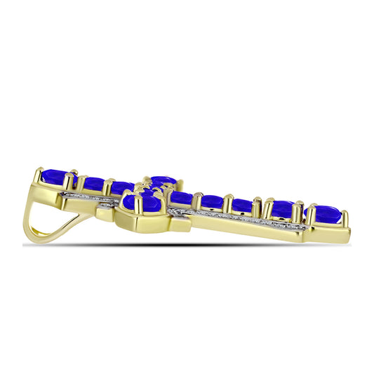 Cruce Pandantiv din Argint 925 Placat cu Aur ( 4.75 grame ) cu Agat Albastru și Topaz Alb 2.79 Carate