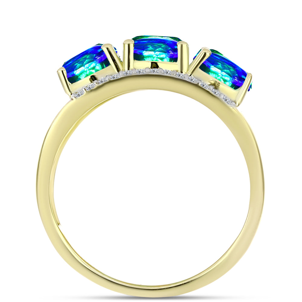 Inel din Argint 925 Placat cu Aur ( 4.79 grame ) cu Cuarț Păun și Topaz Alb 3.76 Carate 2 