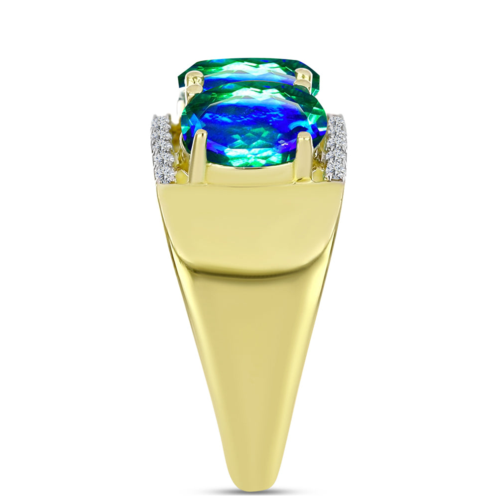 Inel din Argint 925 Placat cu Aur ( 4.79 grame ) cu Cuarț Păun și Topaz Alb 3.76 Carate