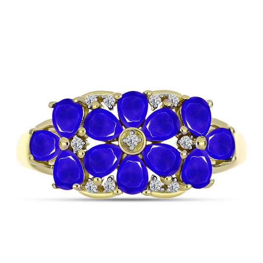 Inel din Argint 925 Placat cu Aur ( 3.96 grame ) cu Agat Albastru și Topaz Alb 1.87 Carate