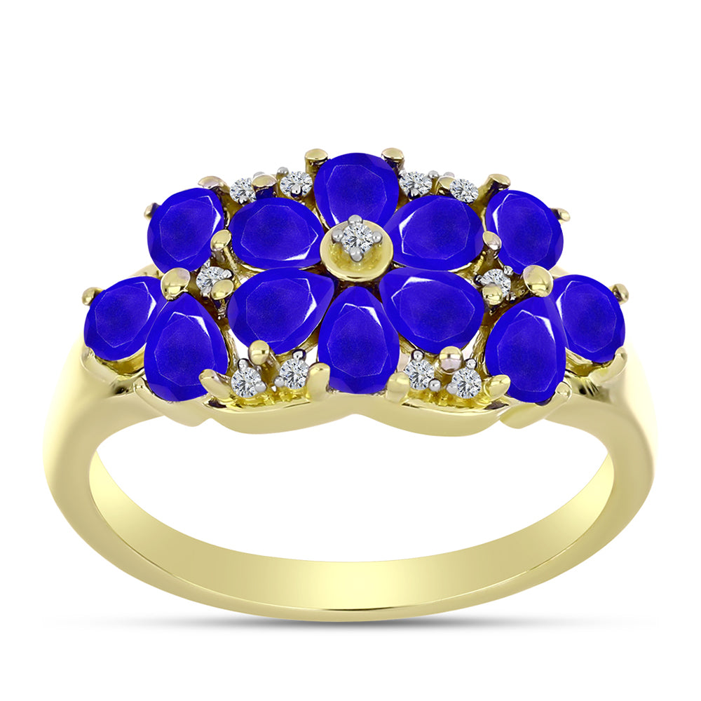 Inel din Argint 925 Placat cu Aur ( 3.96 grame ) cu Agat Albastru și Topaz Alb 1.87 Carate 3 