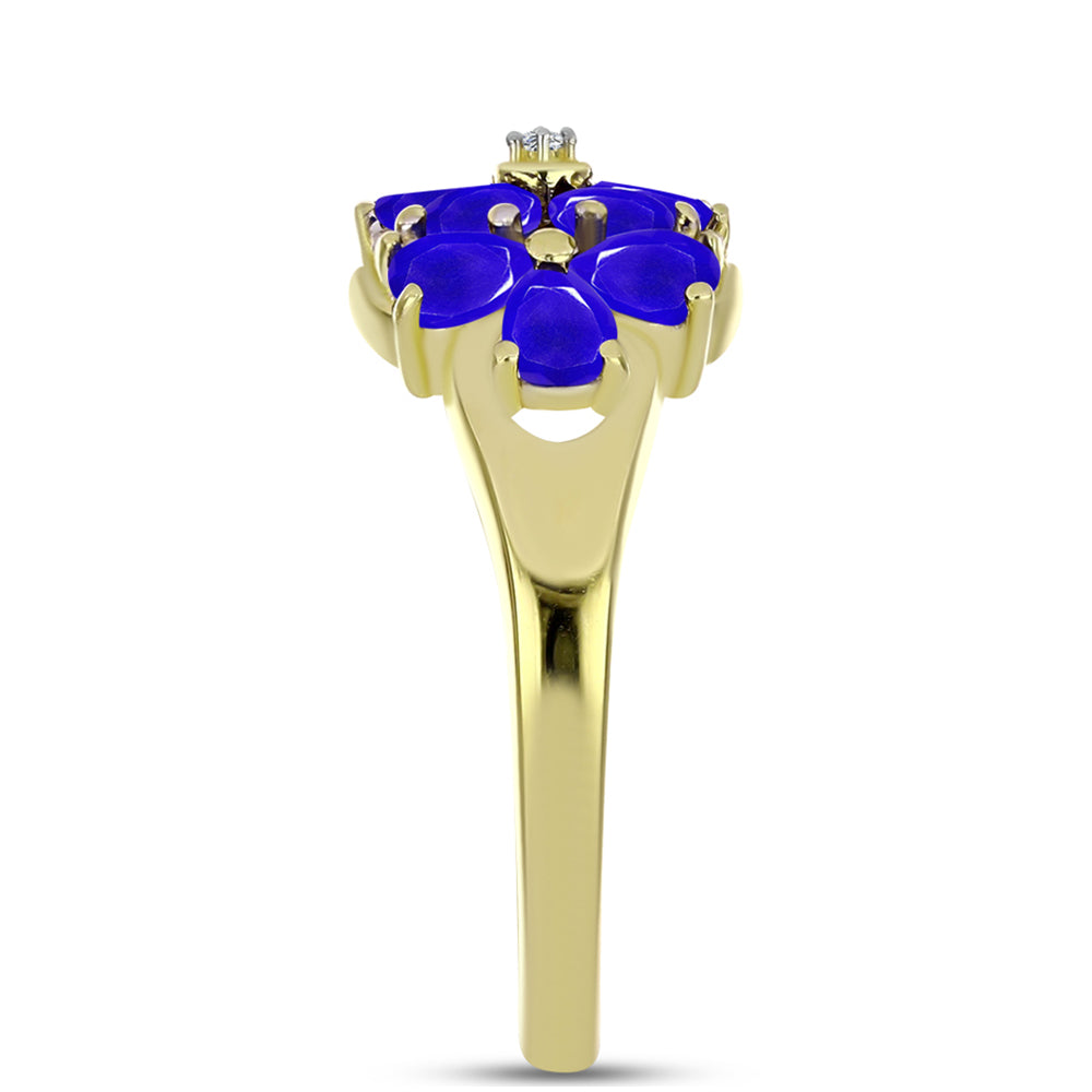 Inel din Argint 925 Placat cu Aur ( 3.96 grame ) cu Agat Albastru și Topaz Alb 1.87 Carate 4 