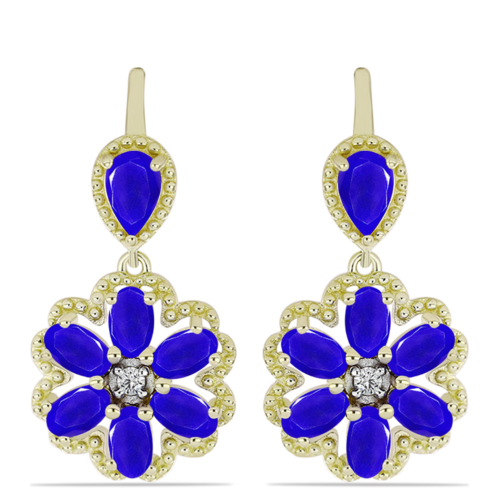 Cercei din Argint 925 Placat cu Aur ( 5.95 grame ) cu Agat Albastru și Topaz Alb 3.24 Carate 1 