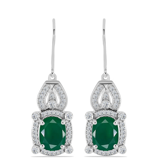 Cercei din Argint 925 ( 4.16 grame ) cu Calcedon Verde și Topaz Alb 3.92 Carate