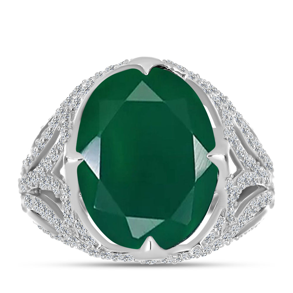 Inel din Argint 925 ( 3.8 grame ) cu Calcedon Verde și Topaz Alb 9.43 Carate
