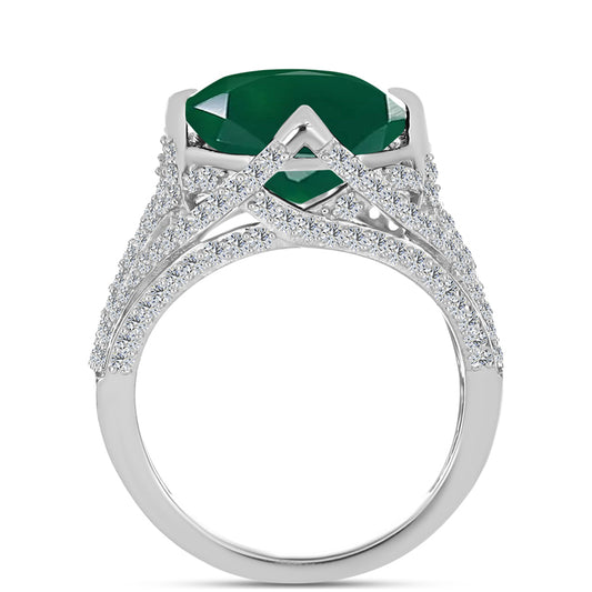 Inel din Argint 925 ( 3.8 grame ) cu Calcedon Verde și Topaz Alb 9.43 Carate