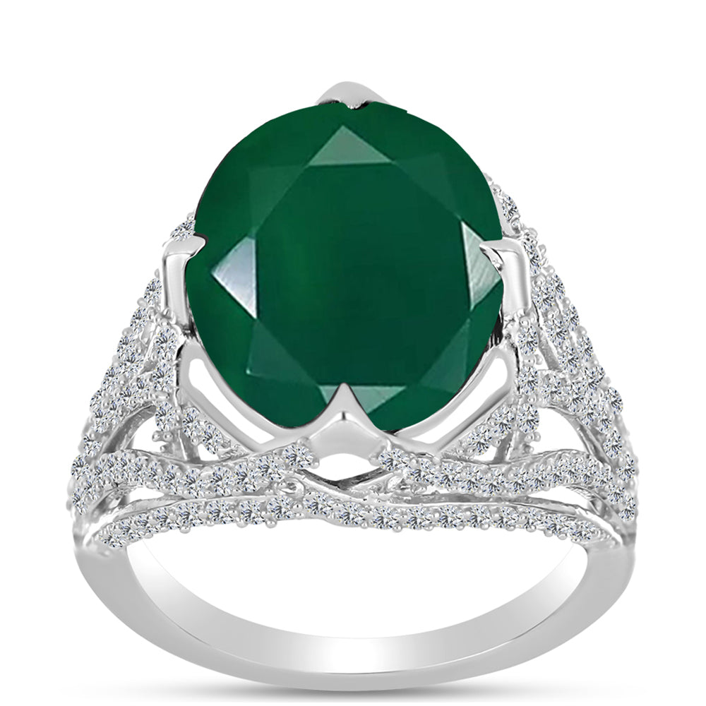 Inel din Argint 925 ( 3.8 grame ) cu Calcedon Verde și Topaz Alb 9.43 Carate