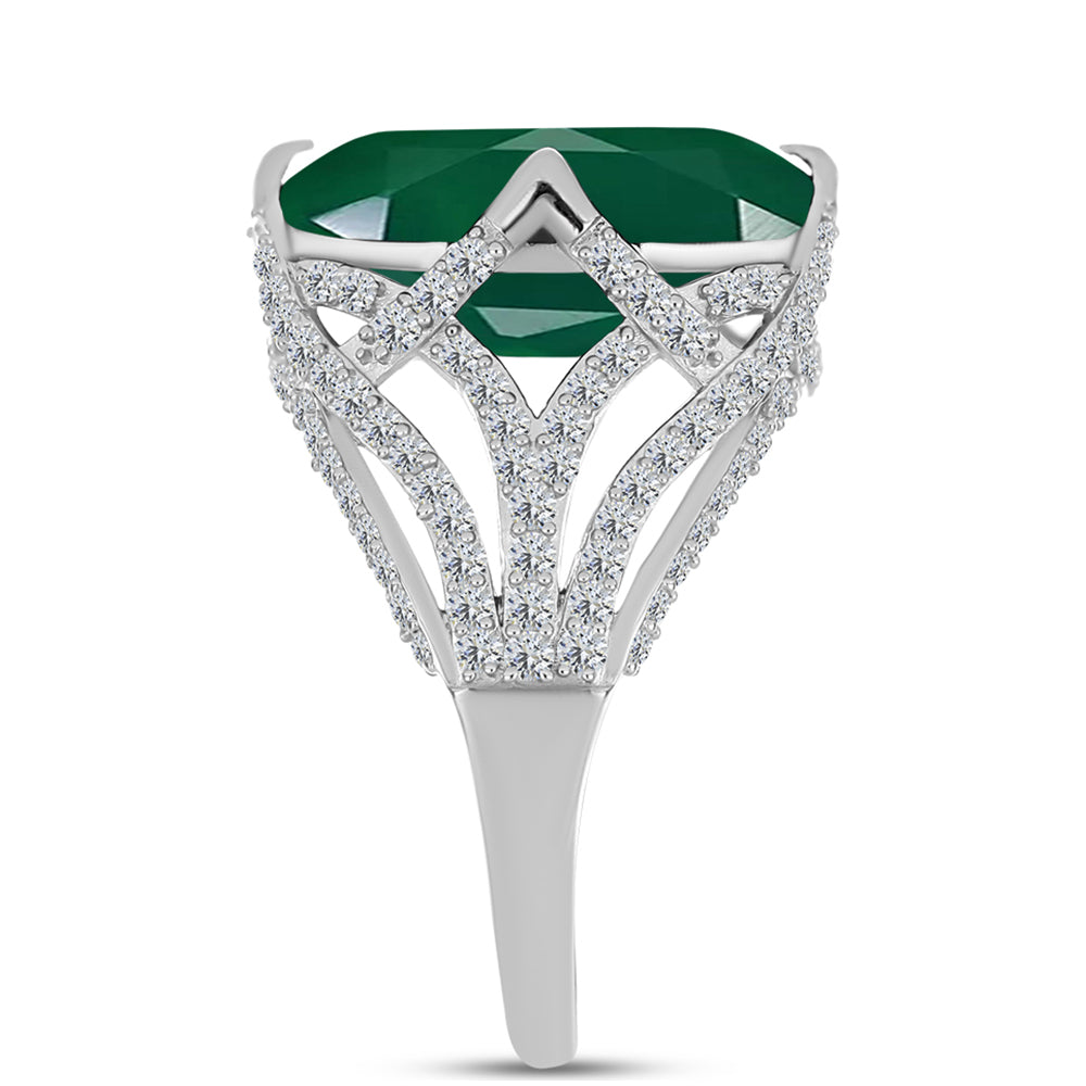 Inel din Argint 925 ( 3.8 grame ) cu Calcedon Verde și Topaz Alb 9.43 Carate 4 