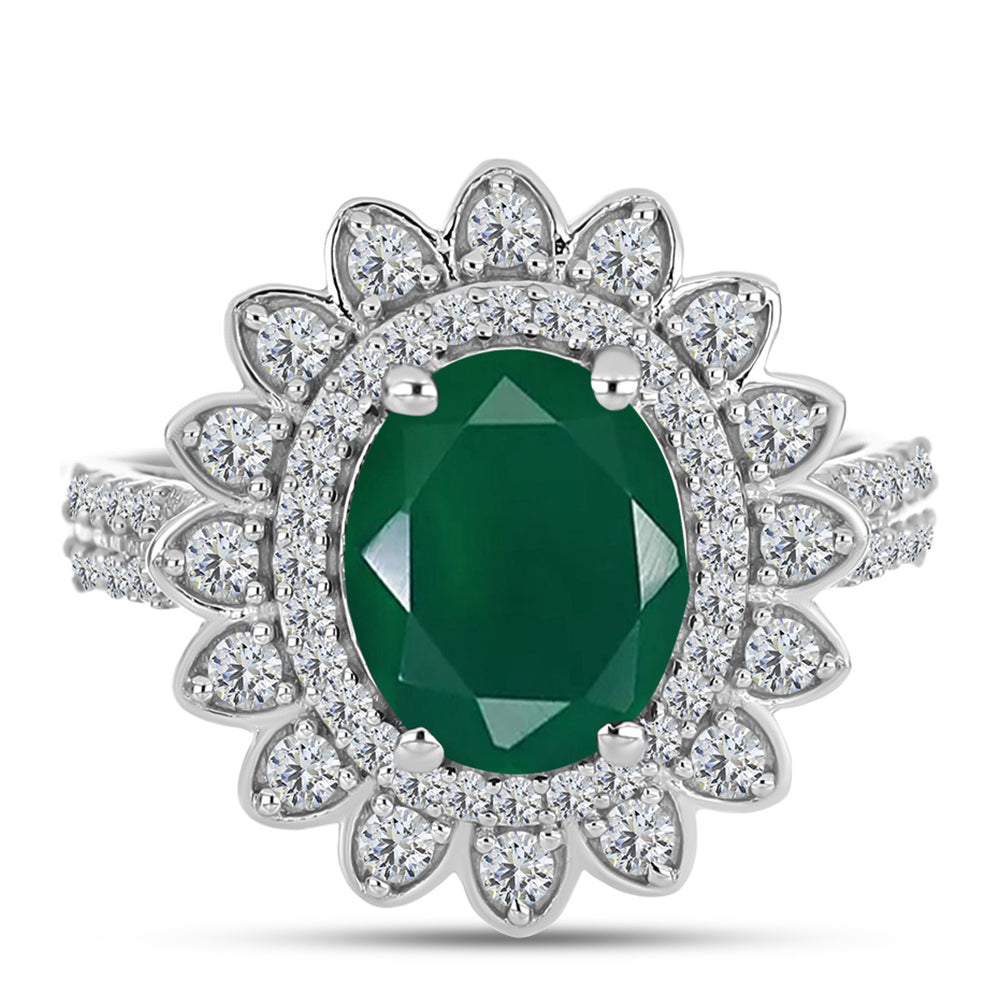 Inel din Argint 925 ( 4.26 grame ) cu Calcedon Verde și Topaz Alb 3.09 Carate