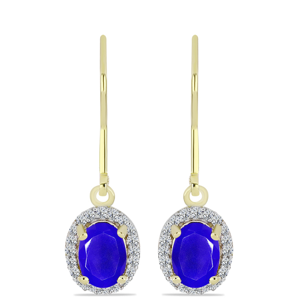 Cercei din Argint 925 Placat cu Aur ( 1.97 grame ) cu Agat Albastru și Topaz Alb 1.4 Carate 1 