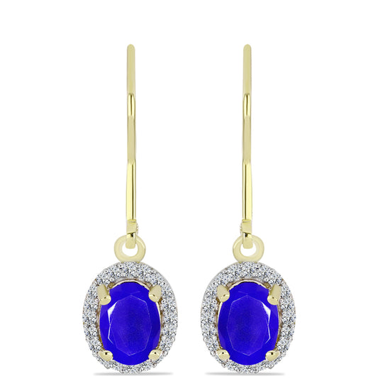 Cercei din Argint 925 Placat cu Aur ( 1.97 grame ) cu Agat Albastru și Topaz Alb 1.4 Carate