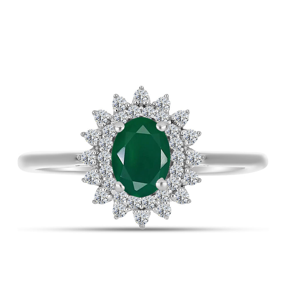 Inel din Argint 925 ( 2.4 grame ) cu Calcedon Verde și Topaz Alb 0.99 Carate 1 