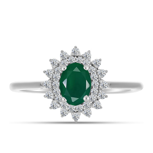 Inel din Argint 925 ( 2.4 grame ) cu Calcedon Verde și Topaz Alb 0.99 Carate