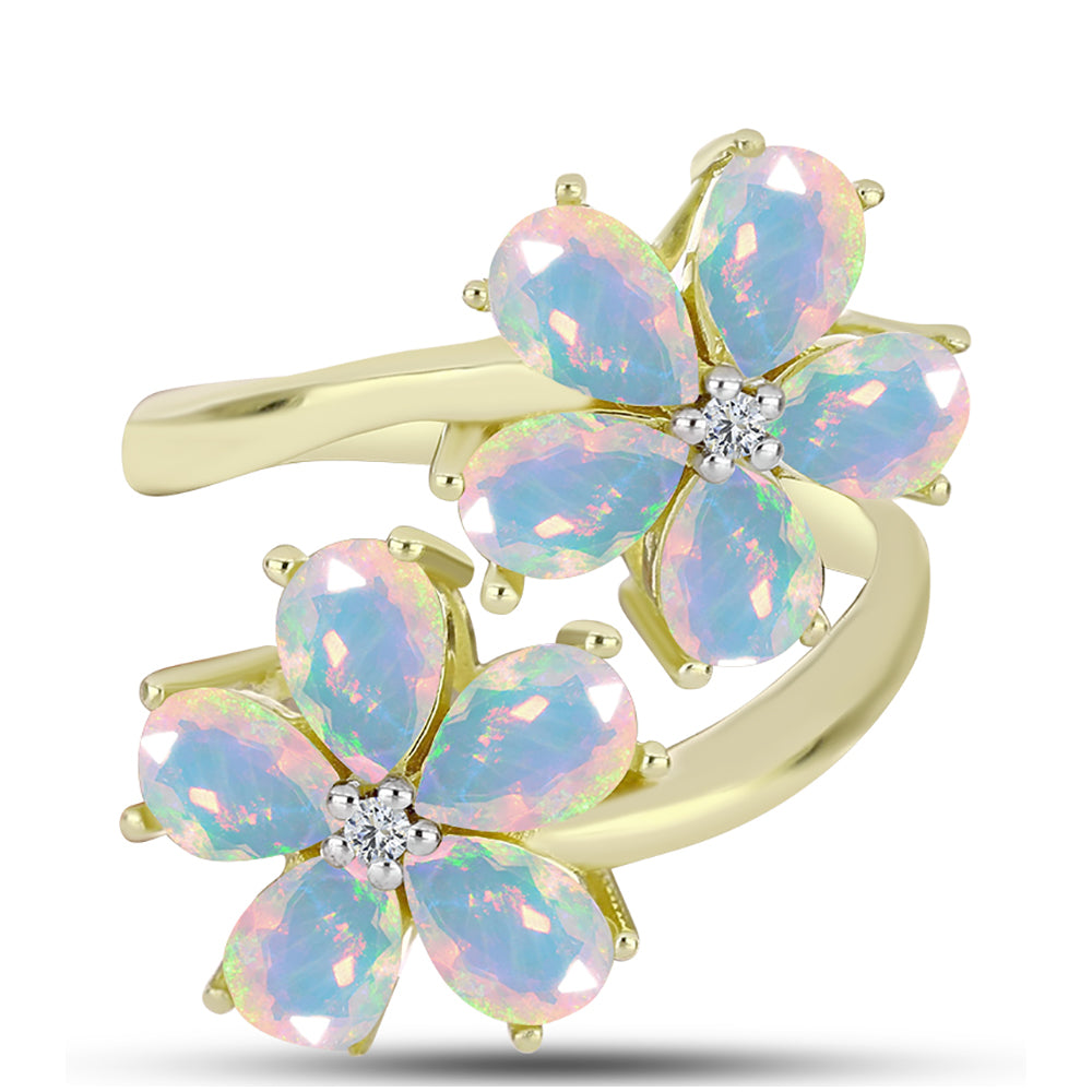 Inel din Argint 925 Placat cu Aur ( 3.65 grame ) cu Opal Welo și Topaz Alb 2.55 Carate 1 