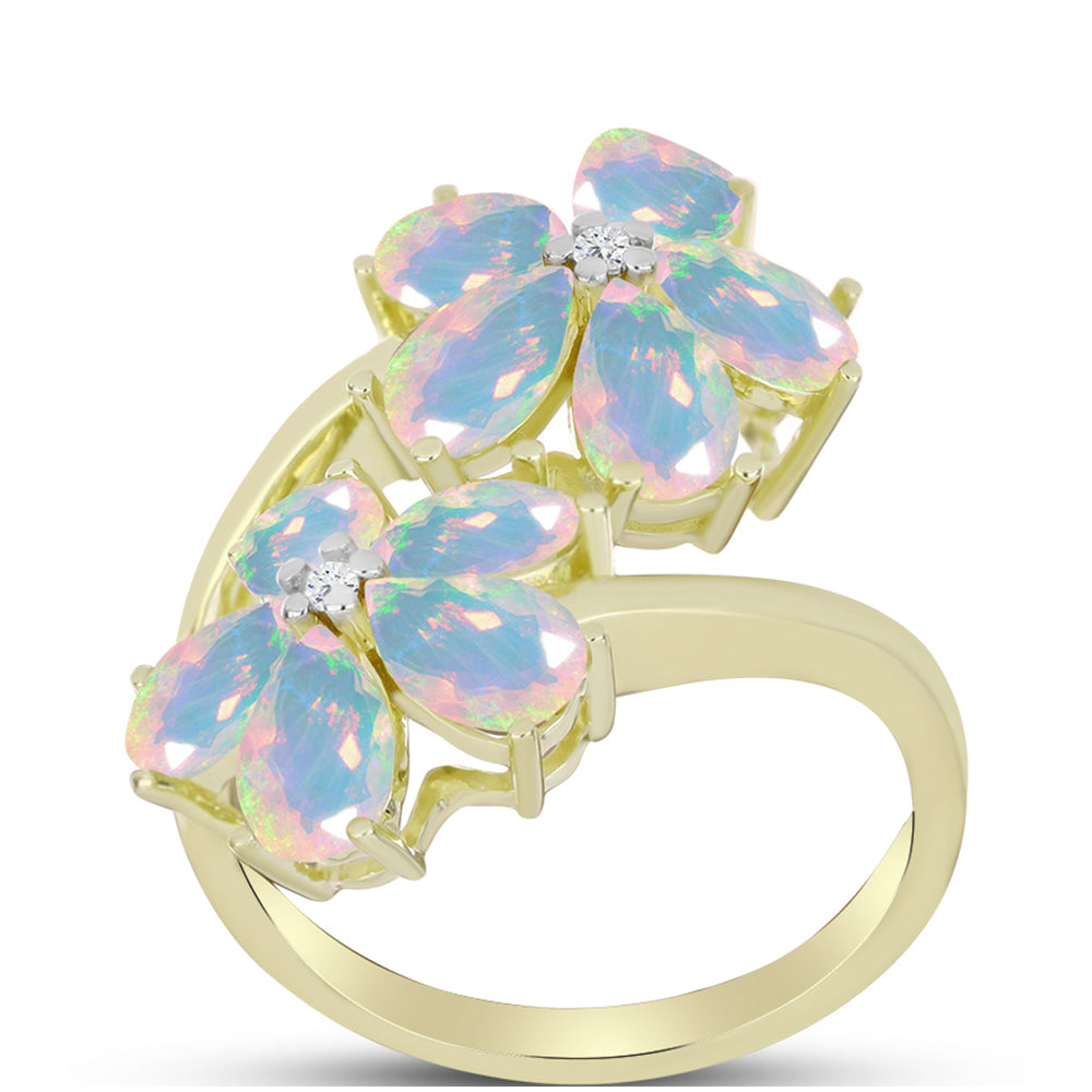Inel din Argint 925 Placat cu Aur ( 3.65 grame ) cu Opal Welo și Topaz Alb 2.55 Carate 3 