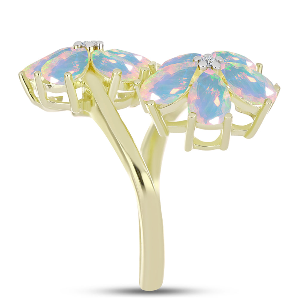 Inel din Argint 925 Placat cu Aur ( 3.65 grame ) cu Opal Welo și Topaz Alb 2.55 Carate 4 