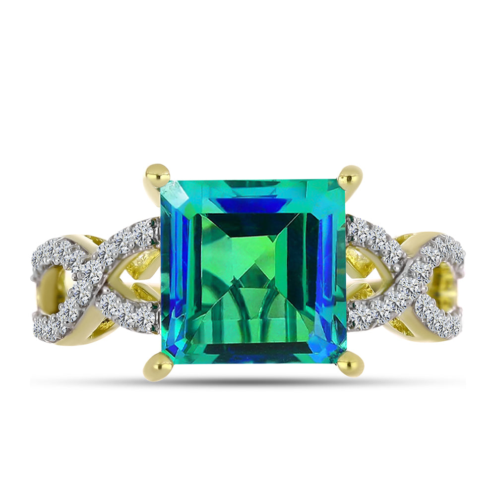 Inel din Argint 925 Placat cu Aur ( 2.83 grame ) cu Cuarț Păun și Topaz Alb 3.8 Carate