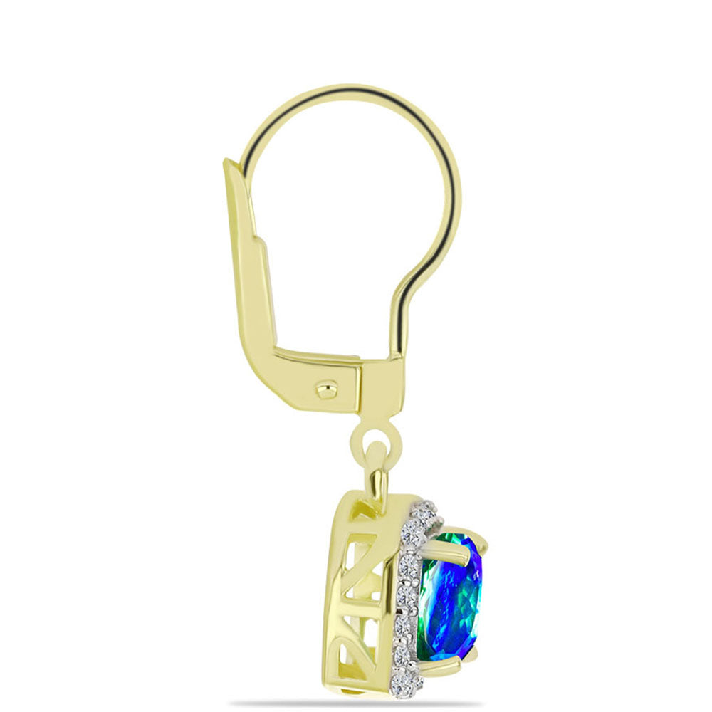 Cercei din Argint 925 Placat cu Aur ( 2.77 grame ) cu Cuarț Păun și Topaz Alb 2.14 Carate 2 