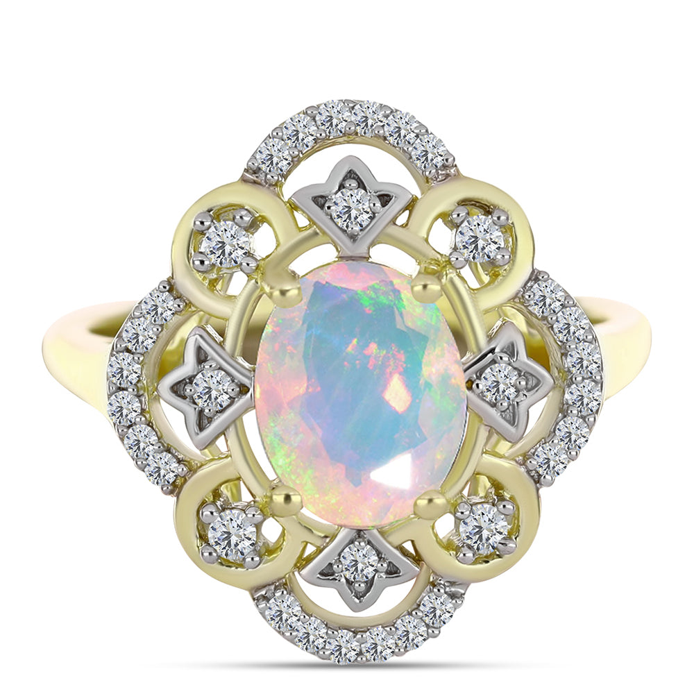 Inel din Argint 925 Placat cu Aur ( 3.58 grame ) cu Opal Welo și Topaz Alb 1.28 Carate