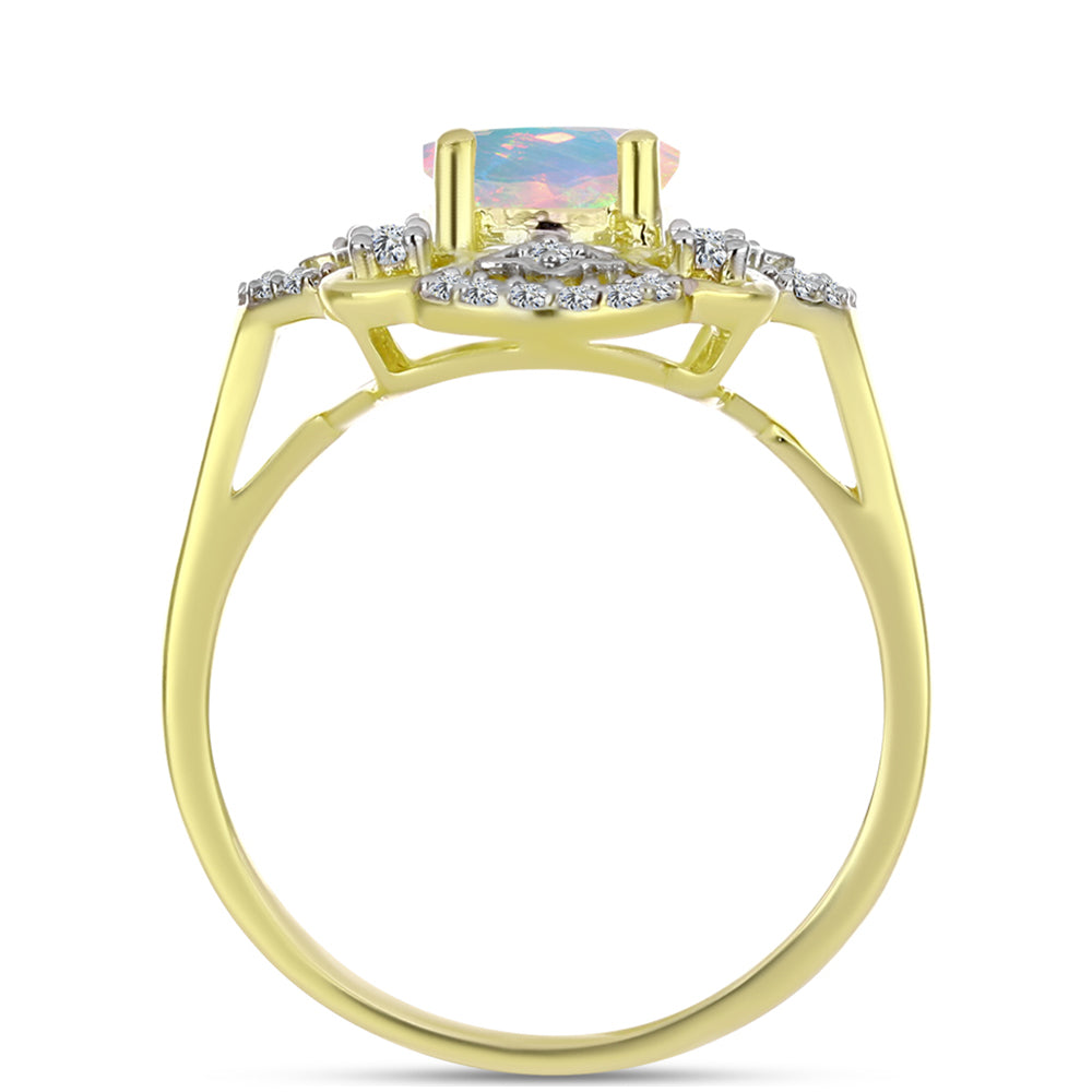 Inel din Argint 925 Placat cu Aur ( 3.58 grame ) cu Opal Welo și Topaz Alb 1.28 Carate 2 
