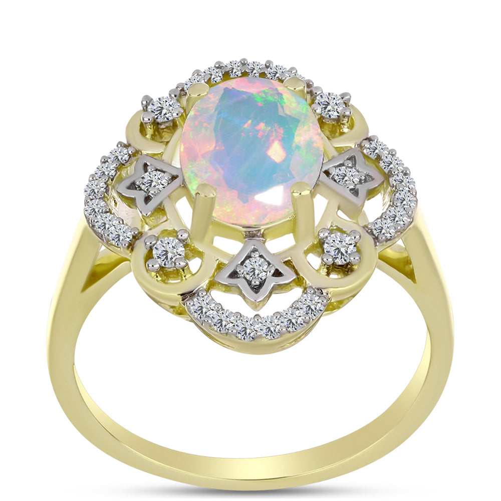 Inel din Argint 925 Placat cu Aur ( 3.58 grame ) cu Opal Welo și Topaz Alb 1.28 Carate 3 