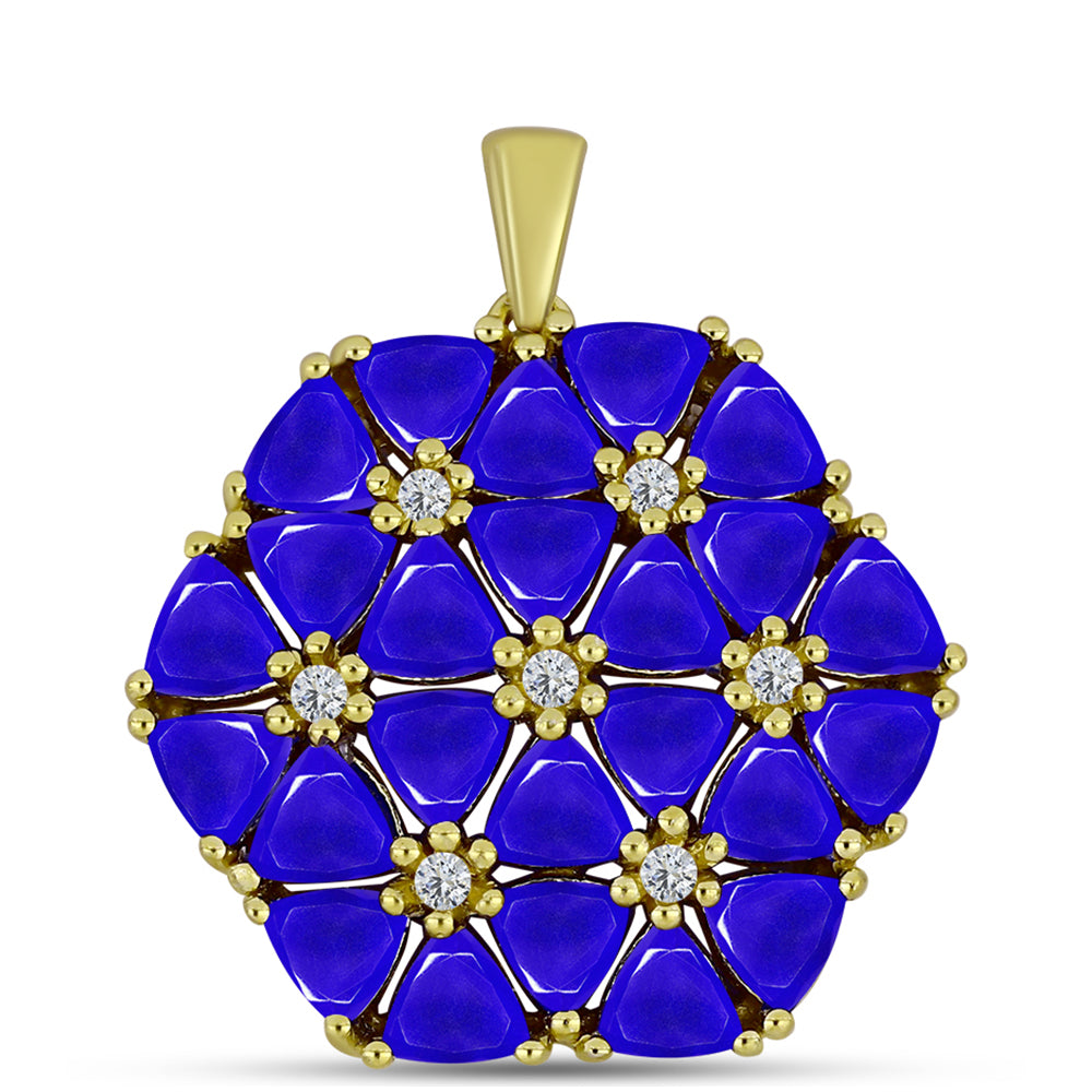 Pandantiv din Argint 925 Placat cu Aur ( 3.54 grame ) cu Agat Albastru și Topaz Alb 5.23 Carate 1 