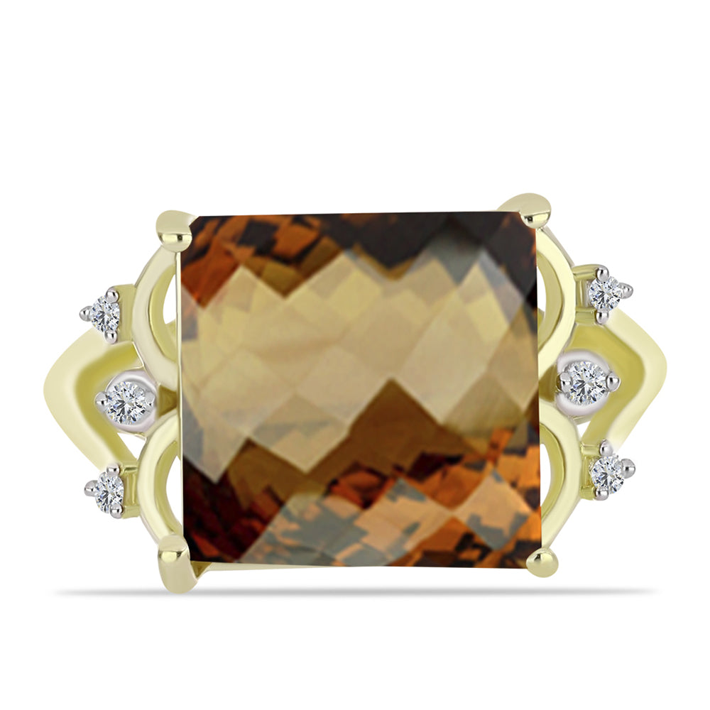 Inel din Argint 925 Placat cu Aur ( 3.22 grame ) cu Cuarț Coniac și Topaz Alb 6.68 Carate