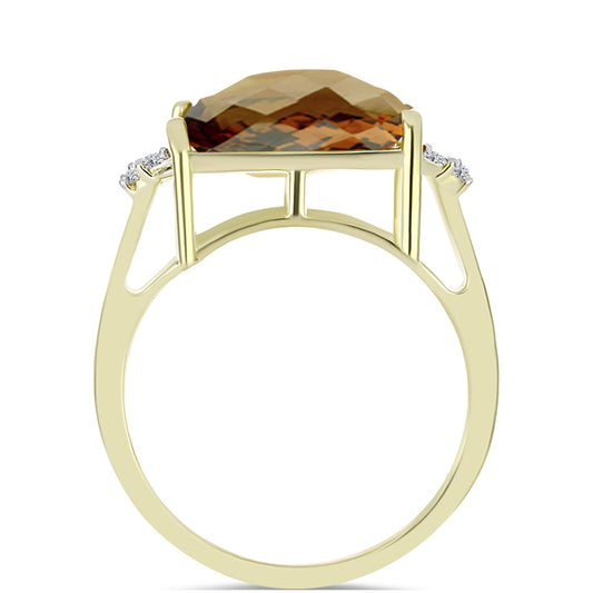 Inel din Argint 925 Placat cu Aur ( 3.22 grame ) cu Cuarț Coniac și Topaz Alb 6.68 Carate