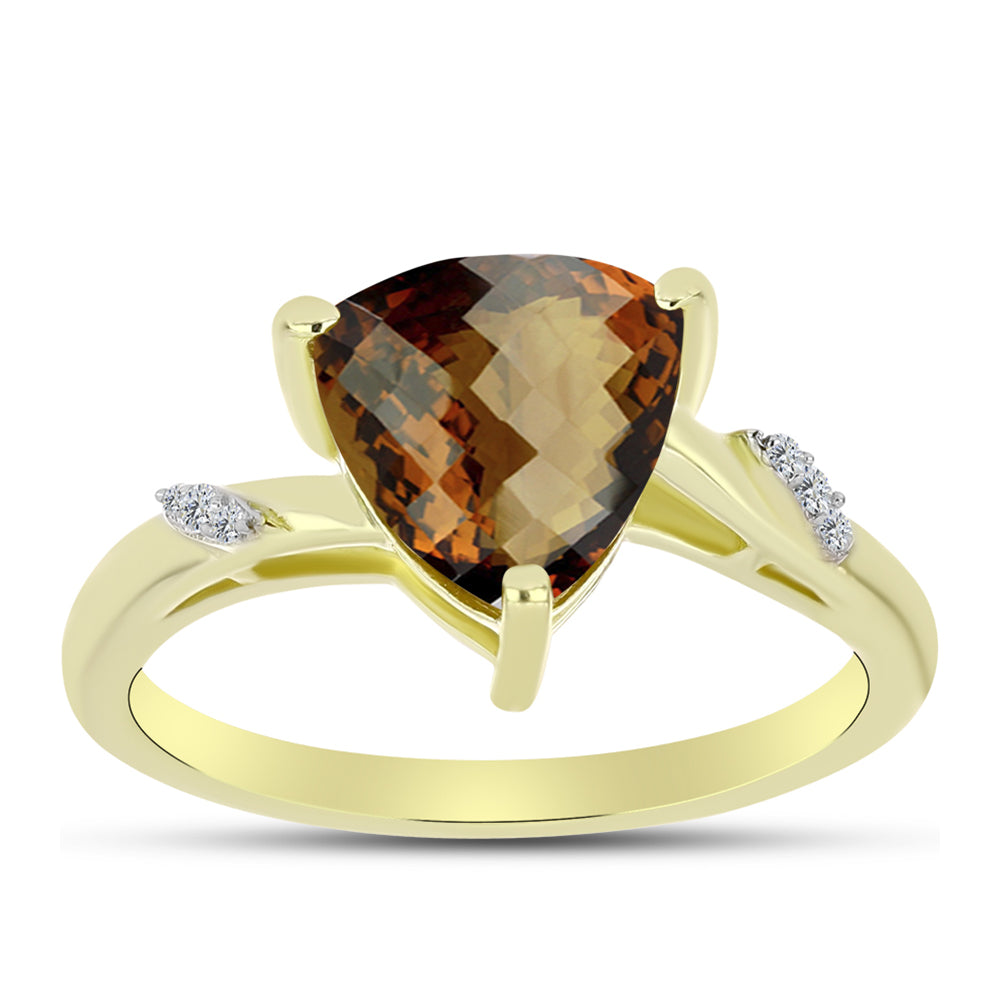 Inel din Argint 925 Placat cu Aur ( 2.8 grame ) cu Cuarț Coniac și Topaz Alb 3.29 Carate 3 